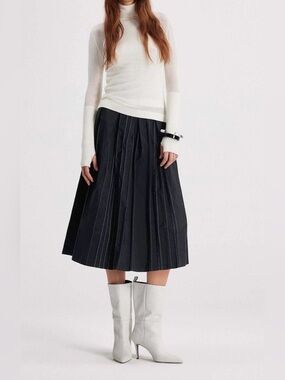 NWT Theo The Label Theia Striped Taffeta Pleated Midi Skirt
